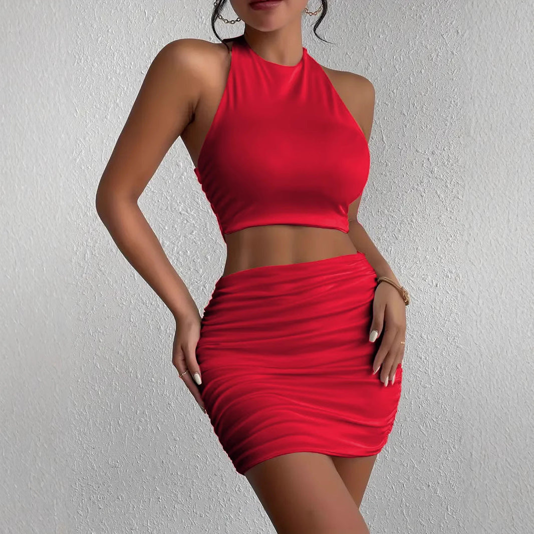 Women's Summer Sexy Sheath Sleeveless Halter Tube Fashion Casual Suit