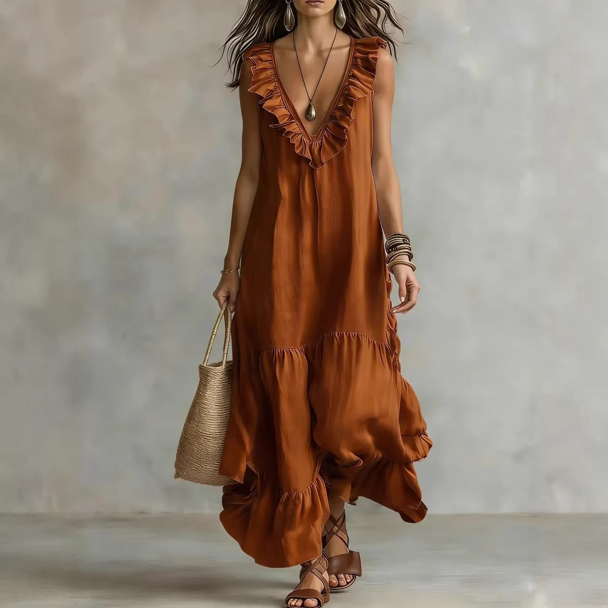 Women's Solid Color Sleeveless Cotton Linen Swing Dress