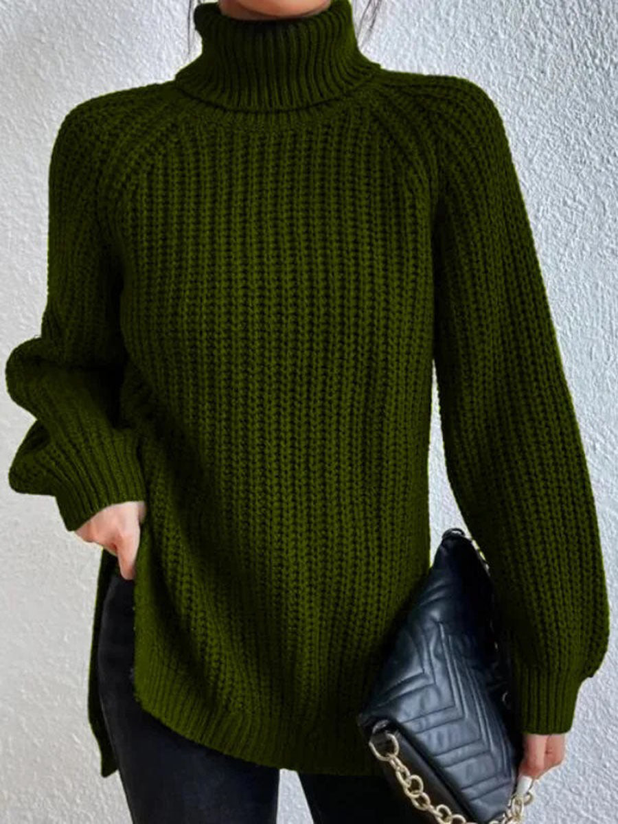 Women's Mid-length Raglan Sleeve High Lapel Split Knitwear
