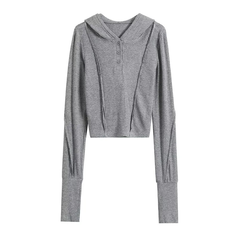 Women's Autumn Hot Solid Color Hooded Block Blouses