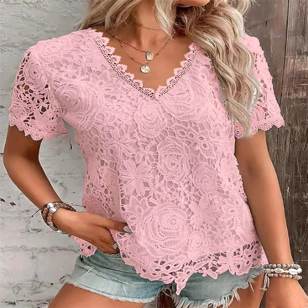 Women's Fashion T-shirt Lace Ruffled Sleeves Blouses