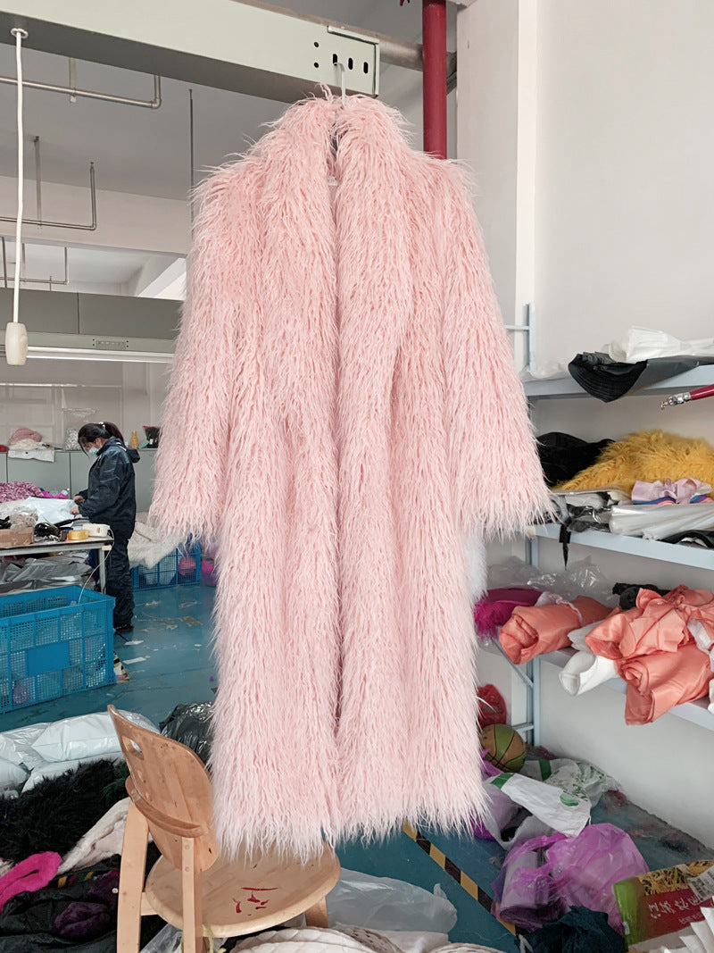 Fur Imitated Tibet Sheep Green Fruit Collar Over Coats