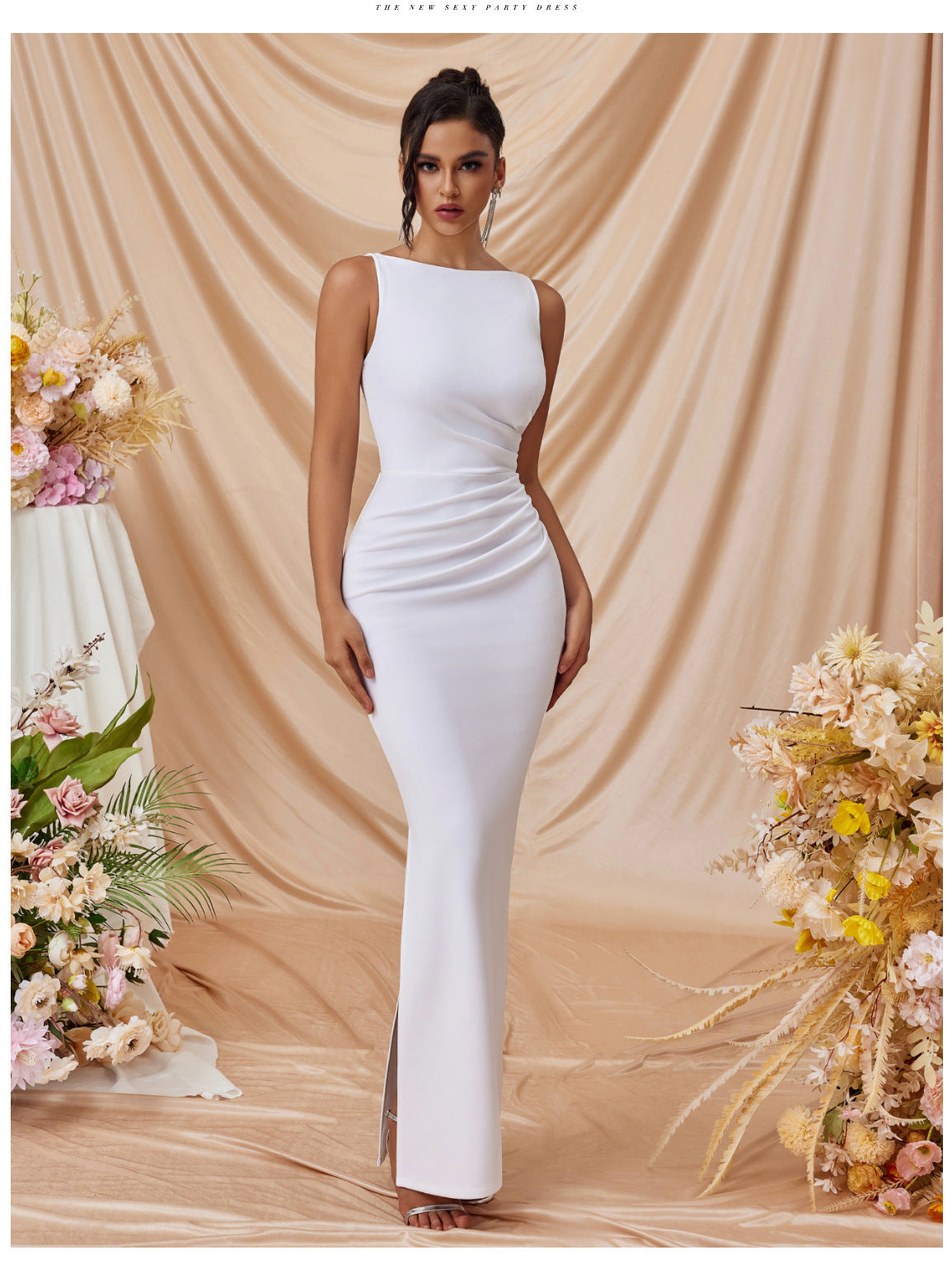 Women's Sleeveless Sexy Solid Color Slit Slim Dress