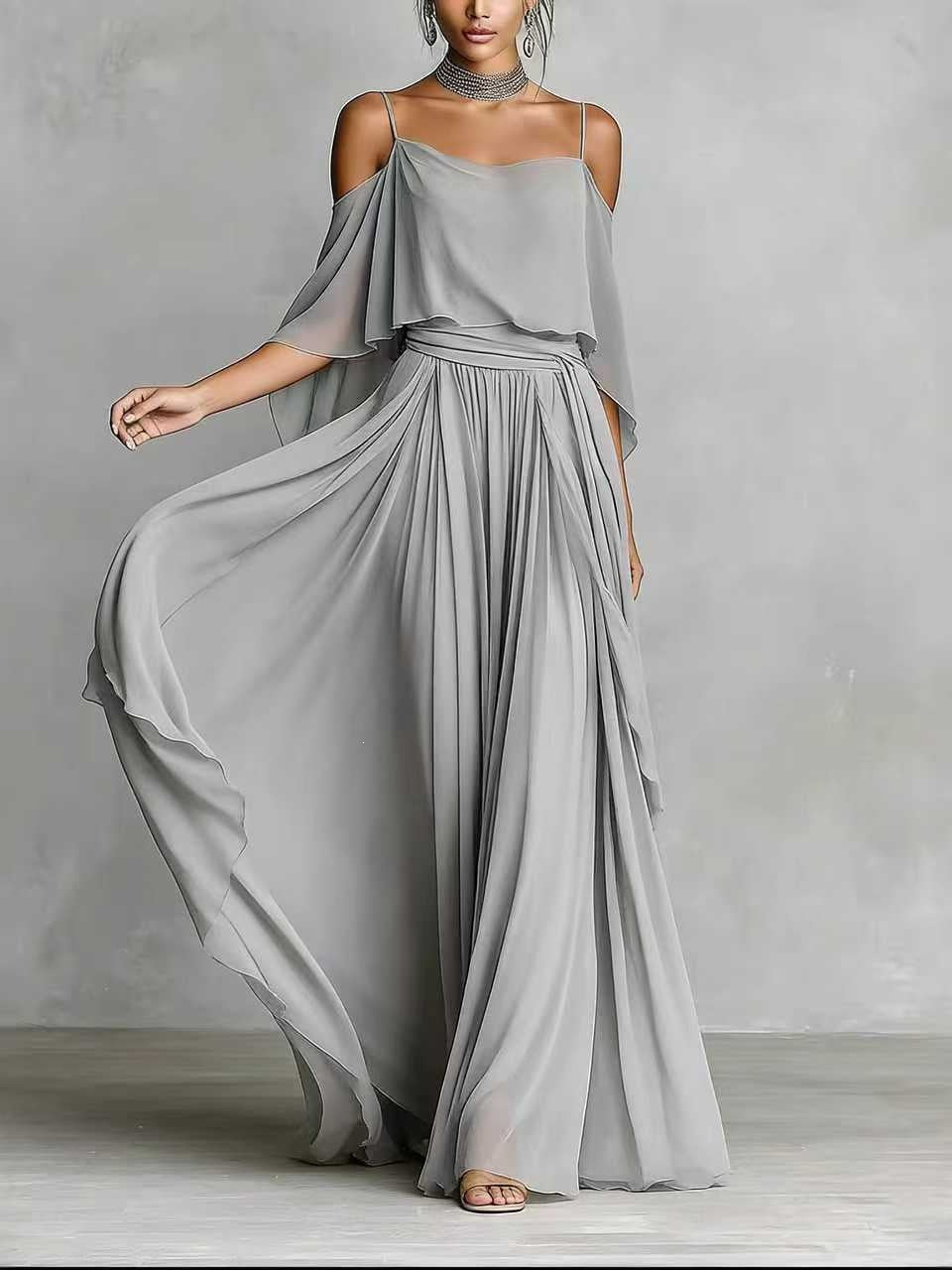 Effect Cold-shoulder Sleeveless Solid Color Minimalist Dress