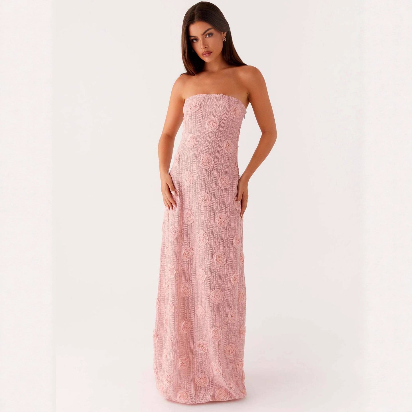 Knitted Hip Three-dimensional Flower Backless Vacation Style Dress