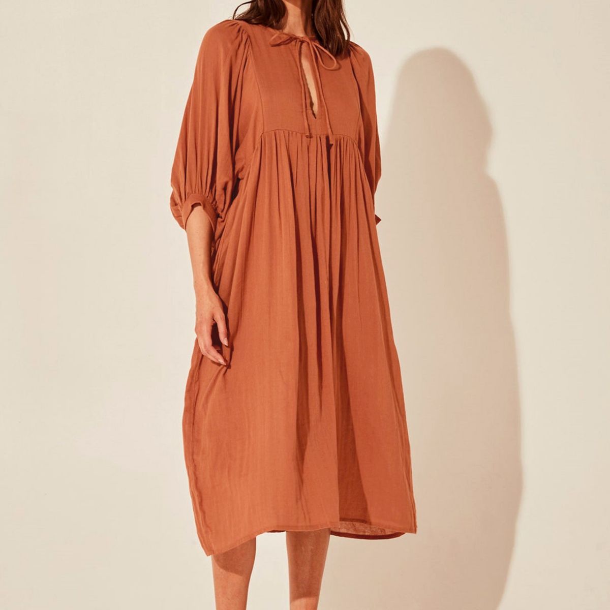 Large Loose Long Sleeve Lantern Casual Retro Solid Color Dress