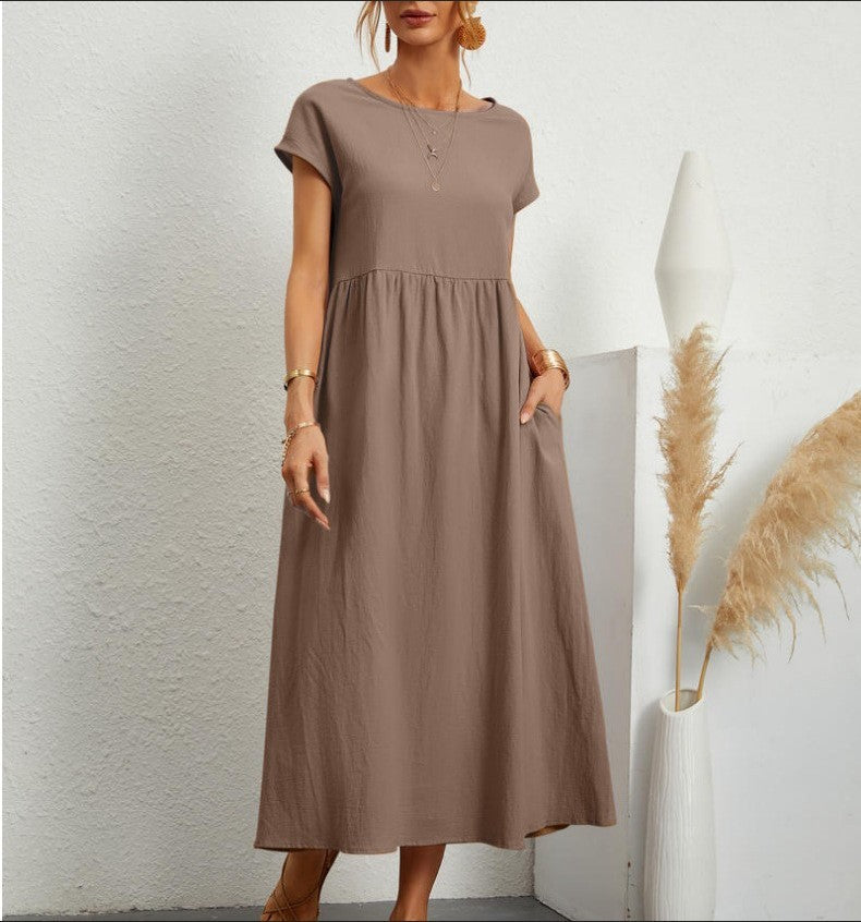 Solid Color Sleeveless Loose Cotton Linen Dresses