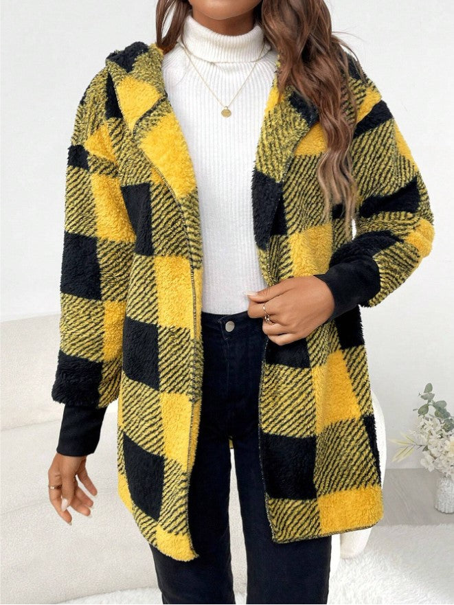 Women's Loose Plaid Color Stitching Knitted Fashion Sweater