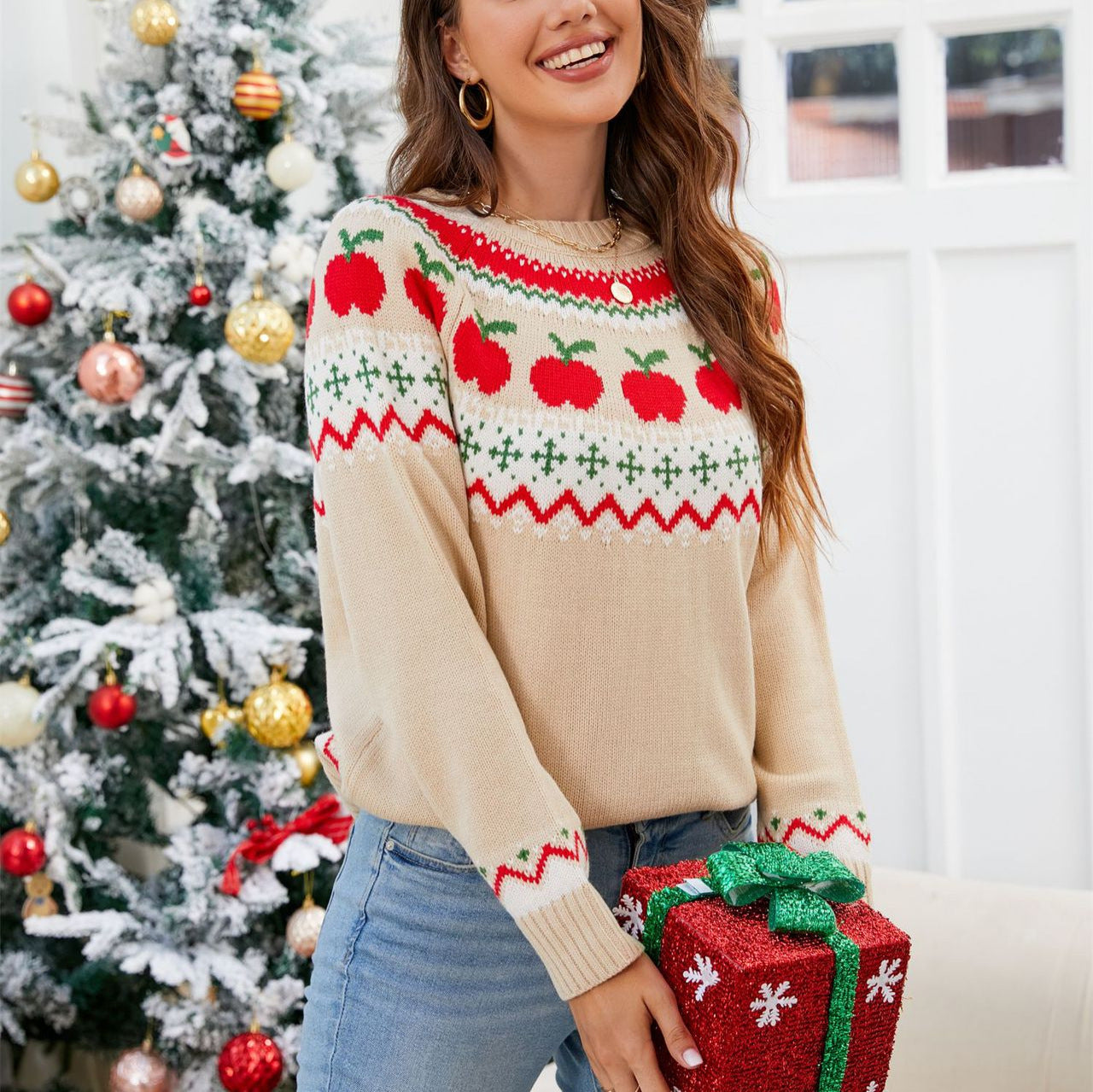 Women's Spring Christmas Tree Printed Pullover Fashion Sweaters