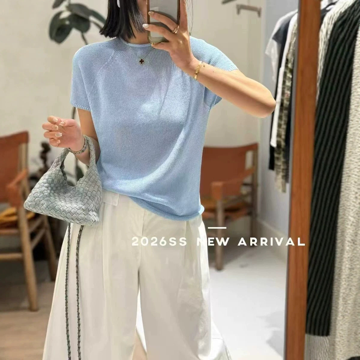 Women's Summer Paper Yarn Breathable Raglan Sleeve Women's Sweater