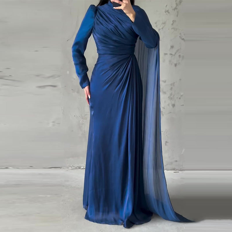 Women's Elegant Irregular Pleated Slim Green Dress Dresses