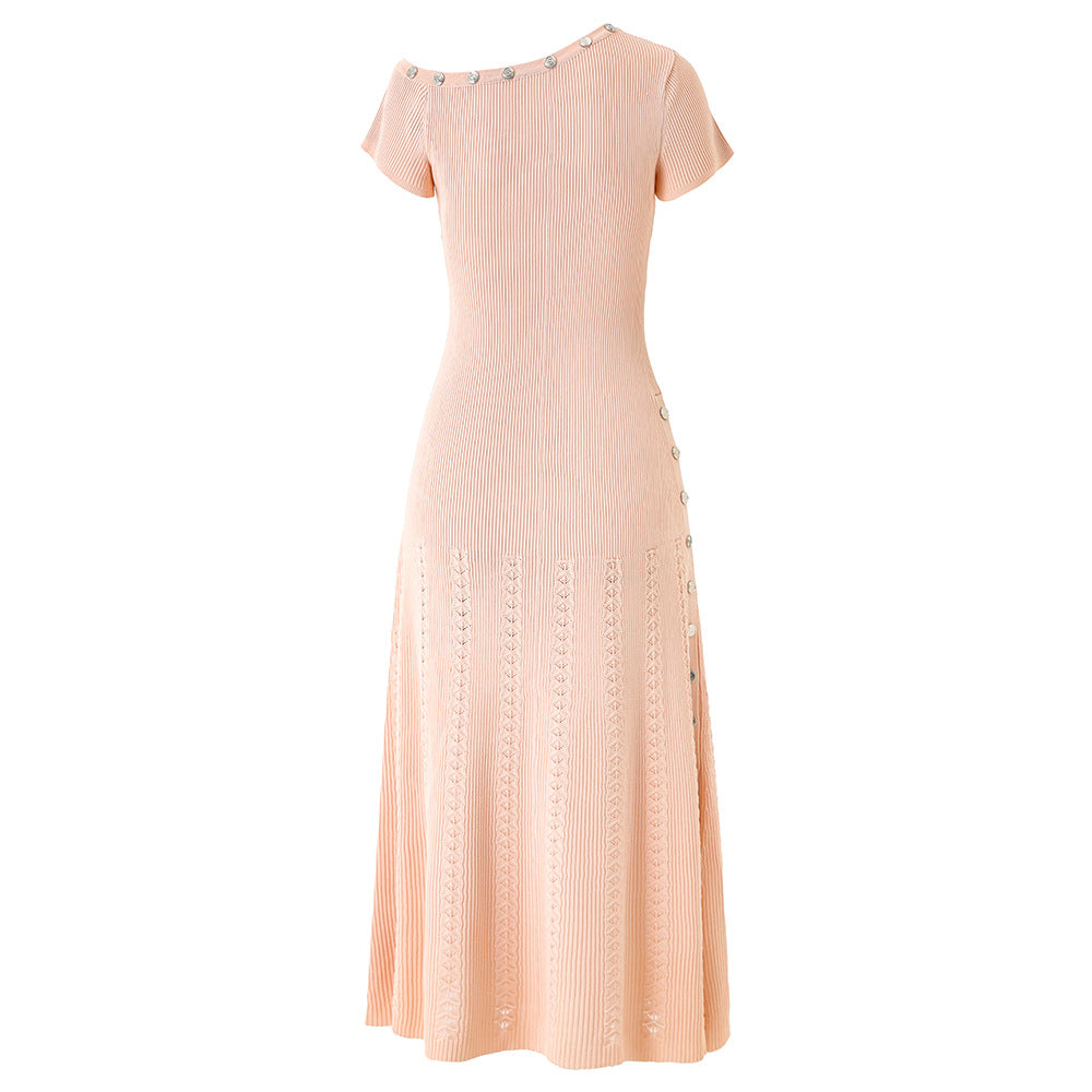 Button Knitted Dignified Sense Of Design Irregular Sleeve Fashion Dresses