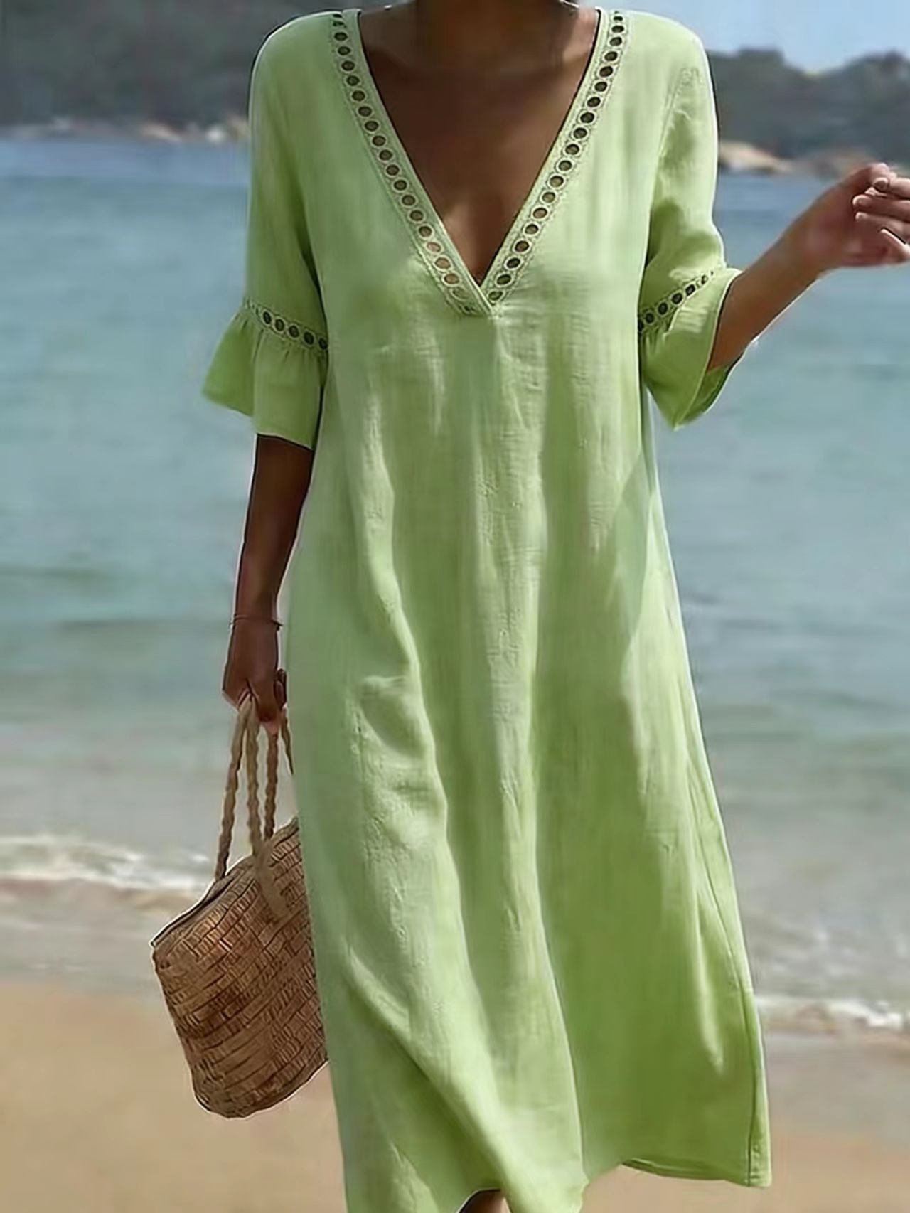 Women's Summer Solid Color Vacation Style Lace Dress