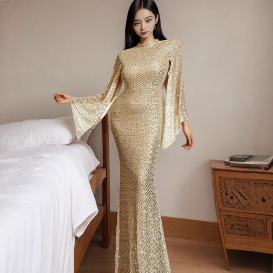 Autumn Elegant Golden Sequined Dress Banquet Dresses