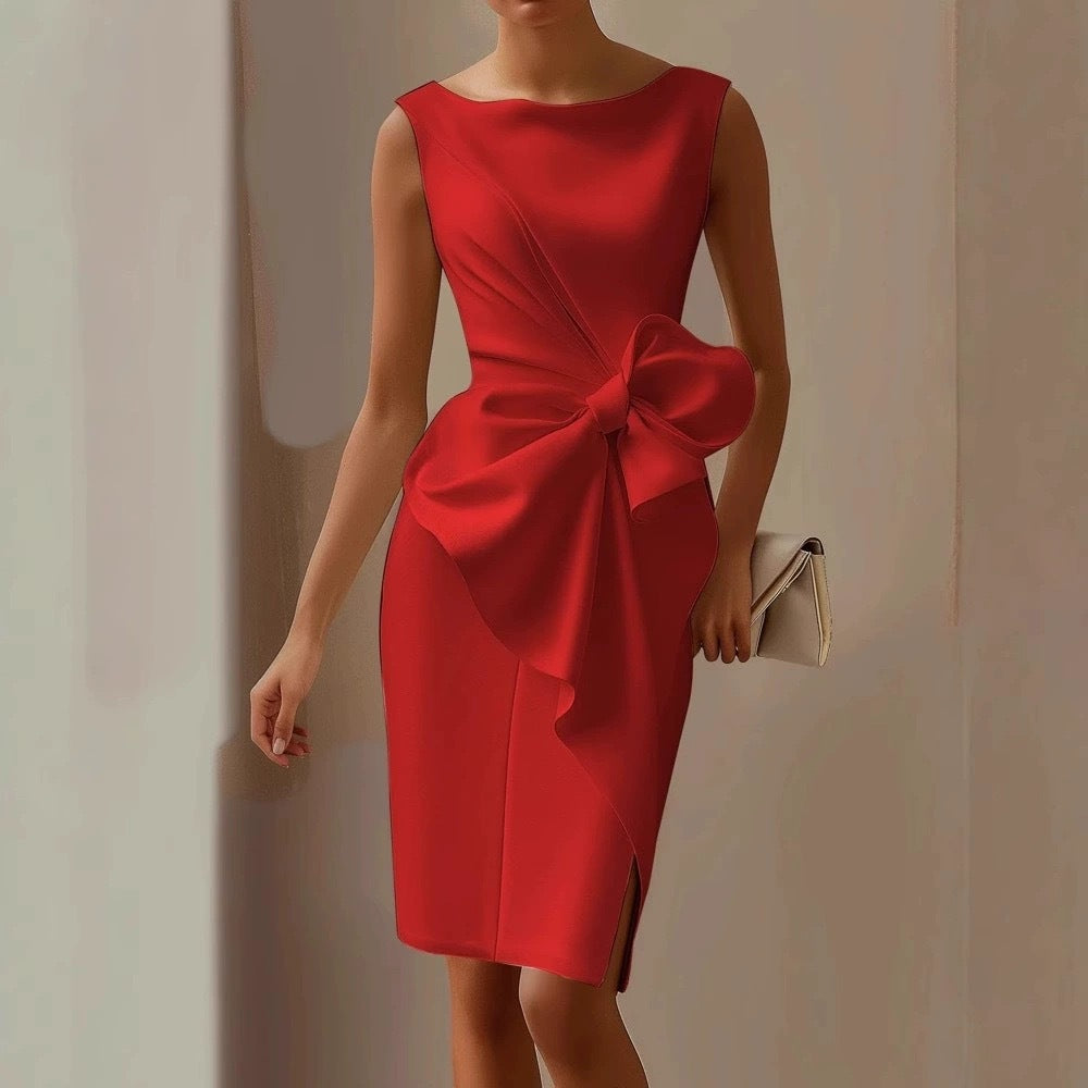 Solid Color Mid-length Sleeveless High Waist Dress
