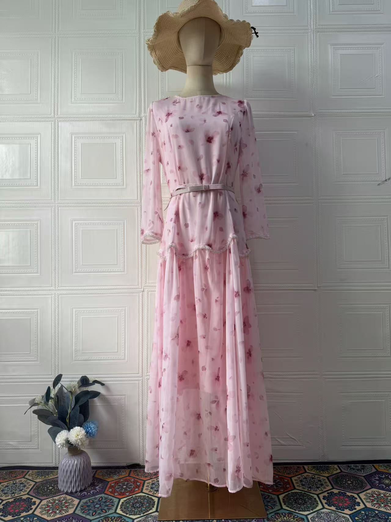 Women's Temperament Long Sleeves Printed Lady Irregular Dresses
