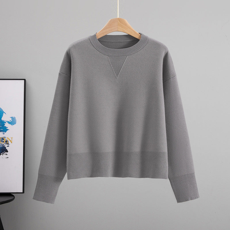 Women's Cored Yarn Round Neck Knitted Loose Slimming Solid Color Bottoming Sweaters
