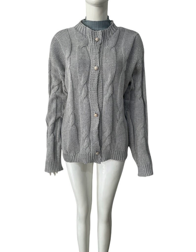 Knitted Round Neck Long Sleeve Twist Sweaters