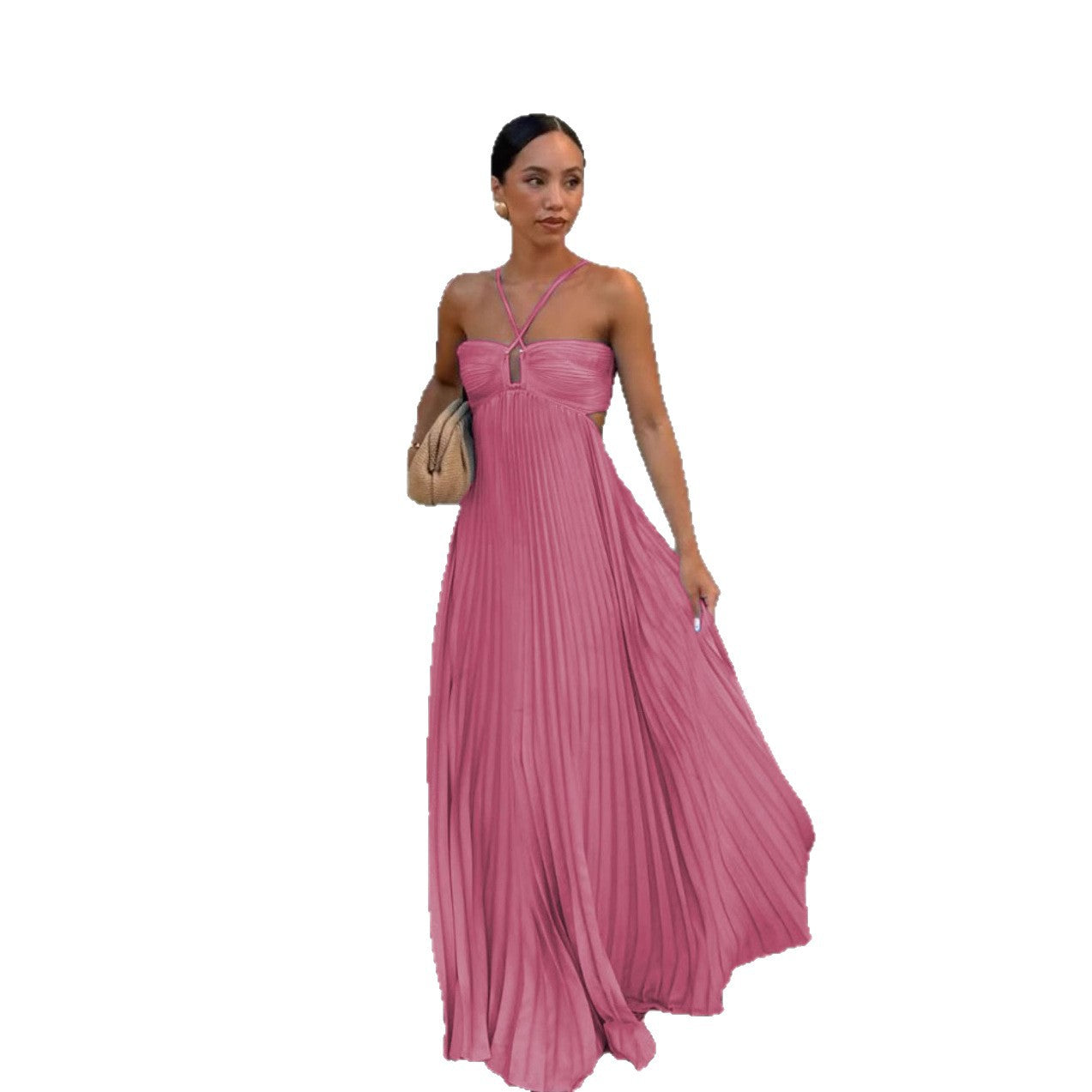 Summer Pure Color Pleated Sleeveless Suspender Dresses