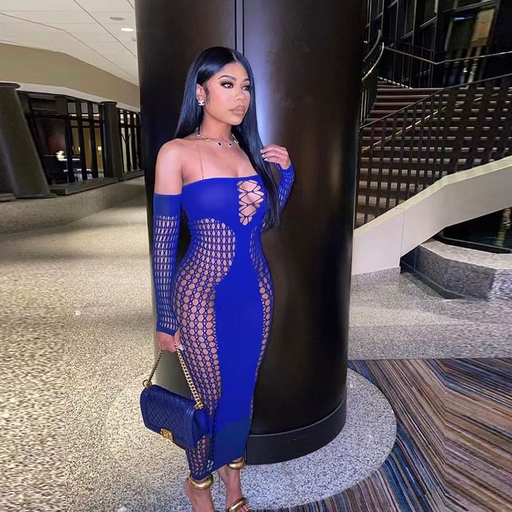 Women's Autumn Oversleeve Hollow Sexy Slim Fit One-piece Knitted Dress