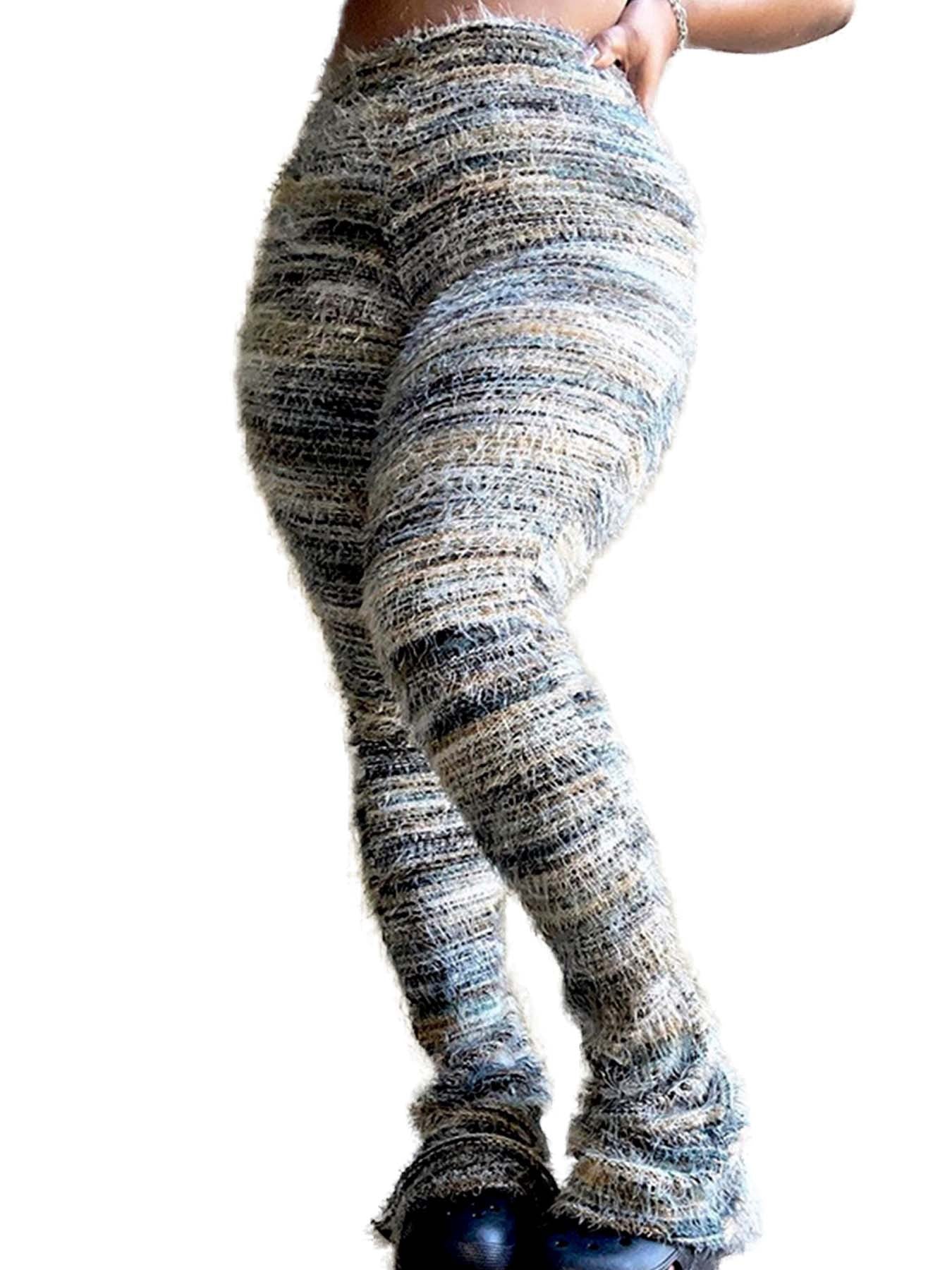 Women's Fashion Wear Colorful Stripes Fluffy Personality Pants
