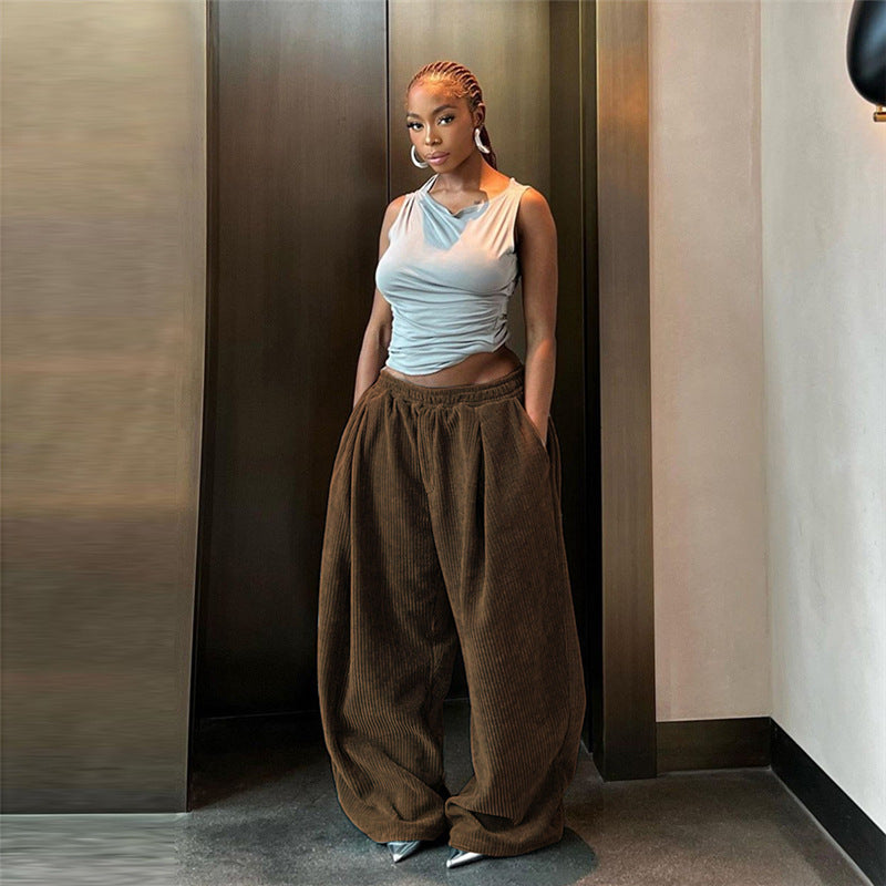 Women's Fashion Street Shooting High Waist Loose Straight Pants