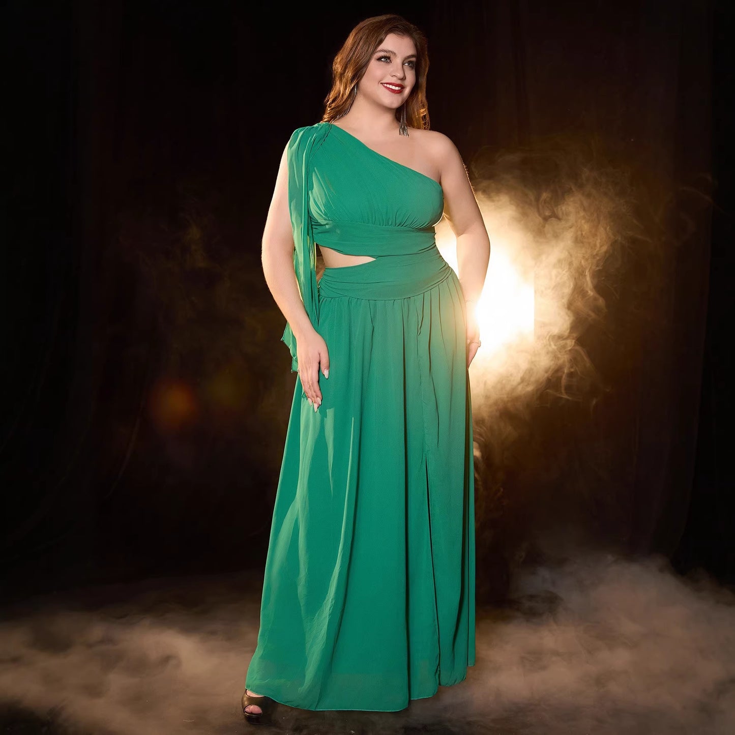 Solid Color Midriff Outfit Elegant Long Dress