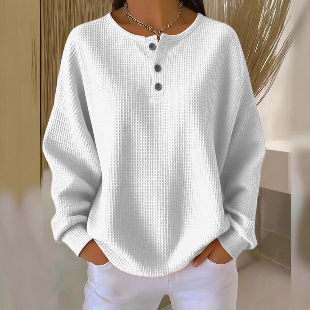 Fashion Round Neck Waffle Solid Color Women's Sweater