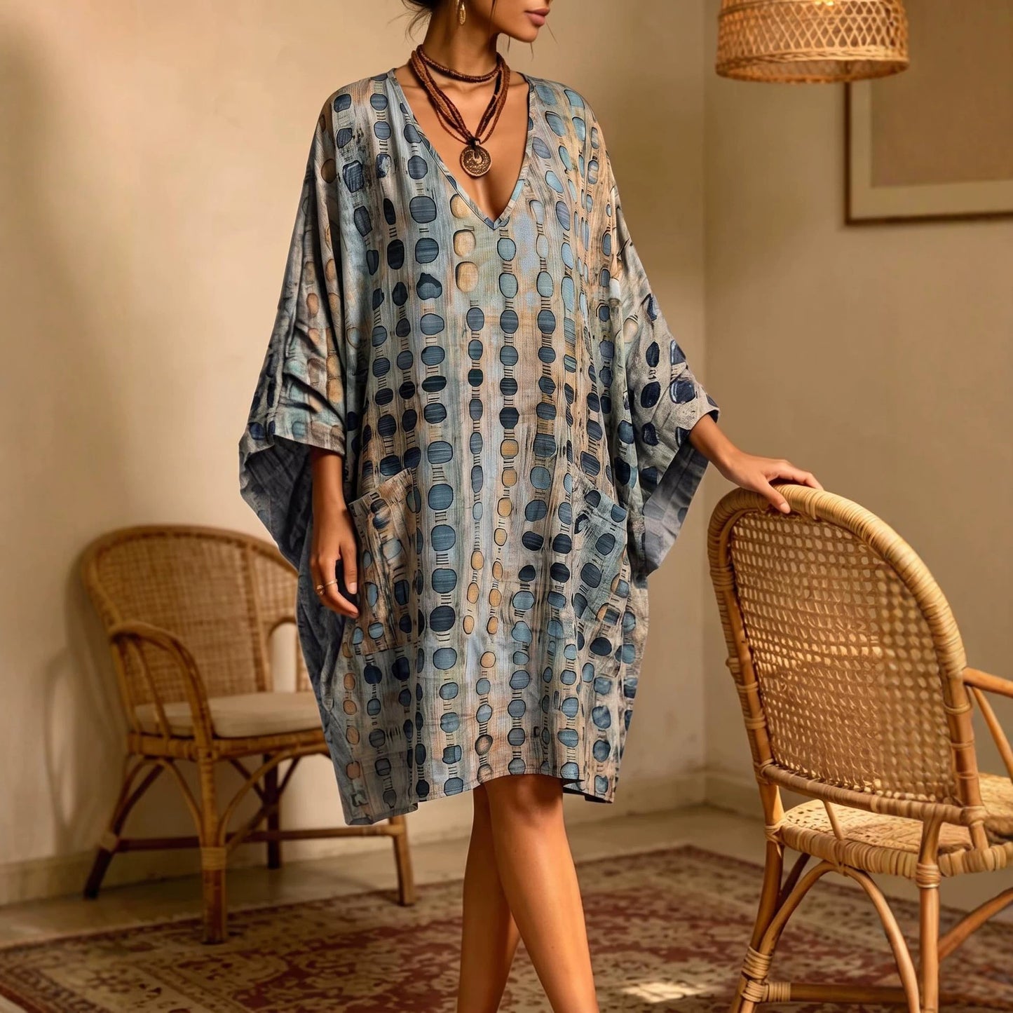 Women's Bohemian Vintage Ethnic Print Casual Sleeve Dress
