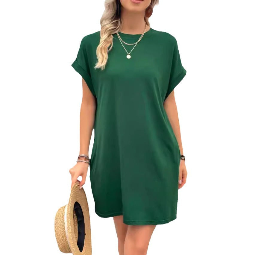 Women's Full Body Outerwear Round Neck Pocket Dress