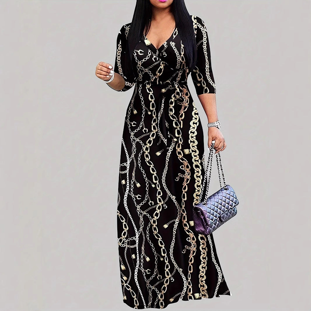 Glamorous Classic Women's Autumn Wave Pattern Dress