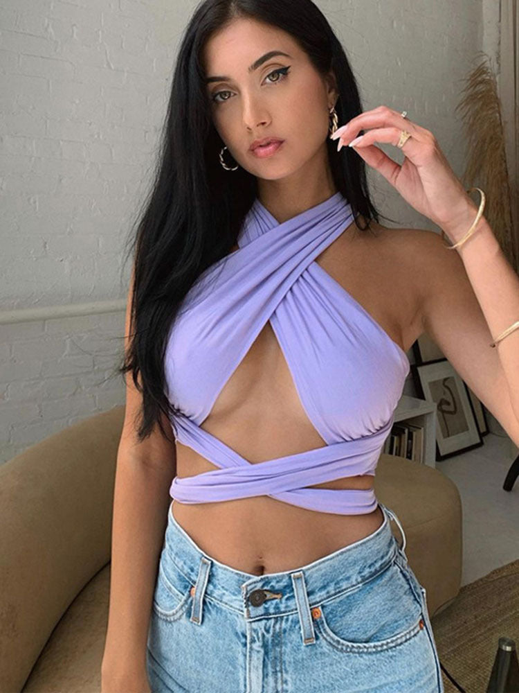 Women's Spring Sexy Cross Halter Tube Small Tops