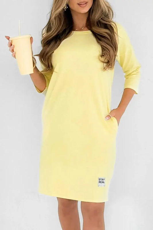 Women's Solid Color Round Neck Loose Casual Dresses