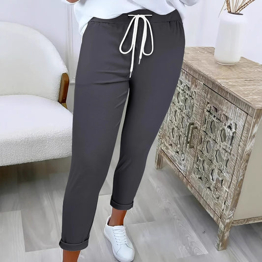 Women's Solid Color Belt With Temperament Leisure Pants