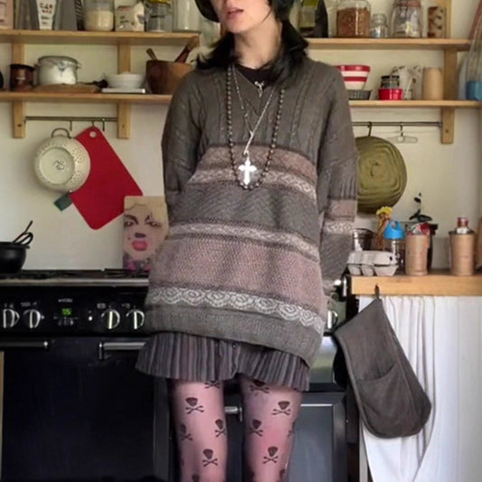 Women's Long Sleeve Striped Loose Multicolor Casual Sweater