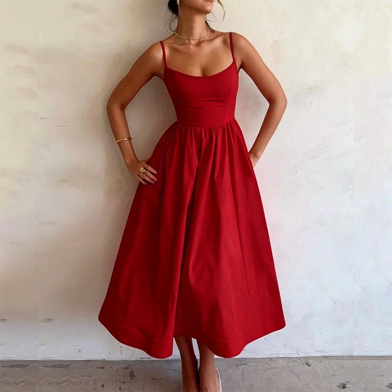 Women's Sling High Waist Slimming A- Line Temperament Vacation Dress