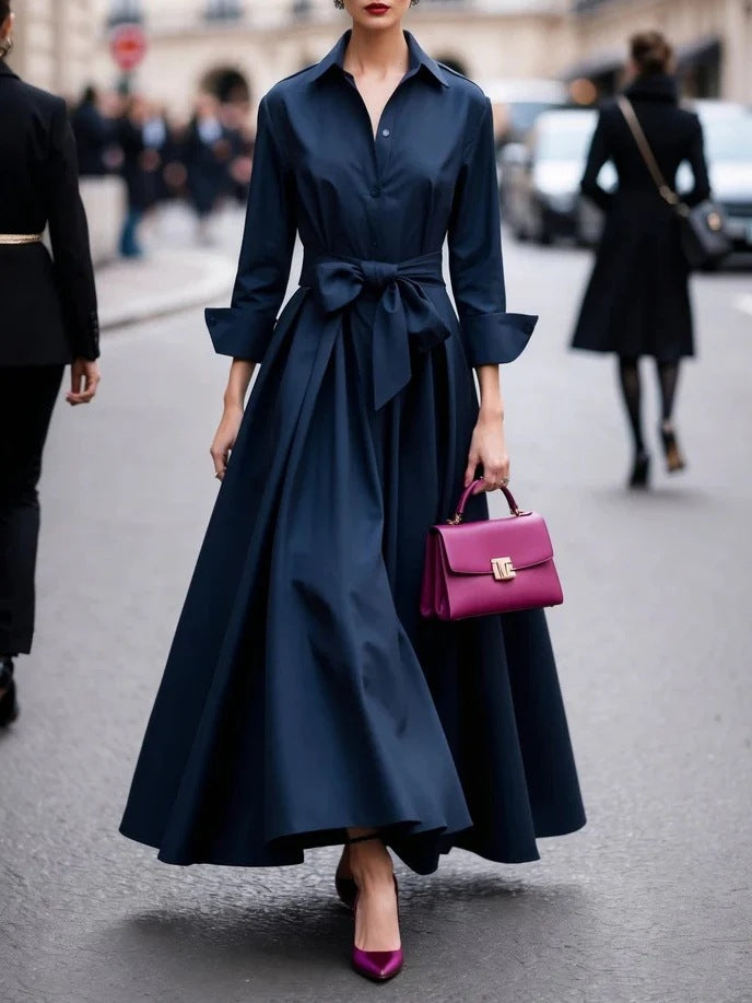 Women's Shirts Collar Solid Color Maxi Dress Dresses