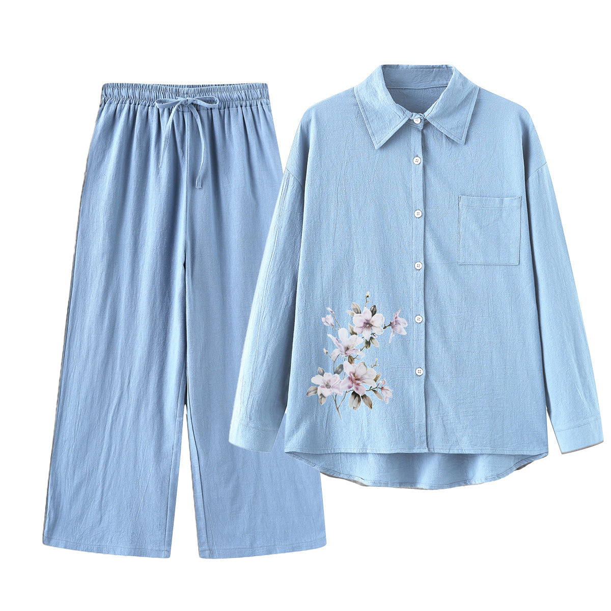 Women's 2 Piece Set Cotton Linen Shirt Pants