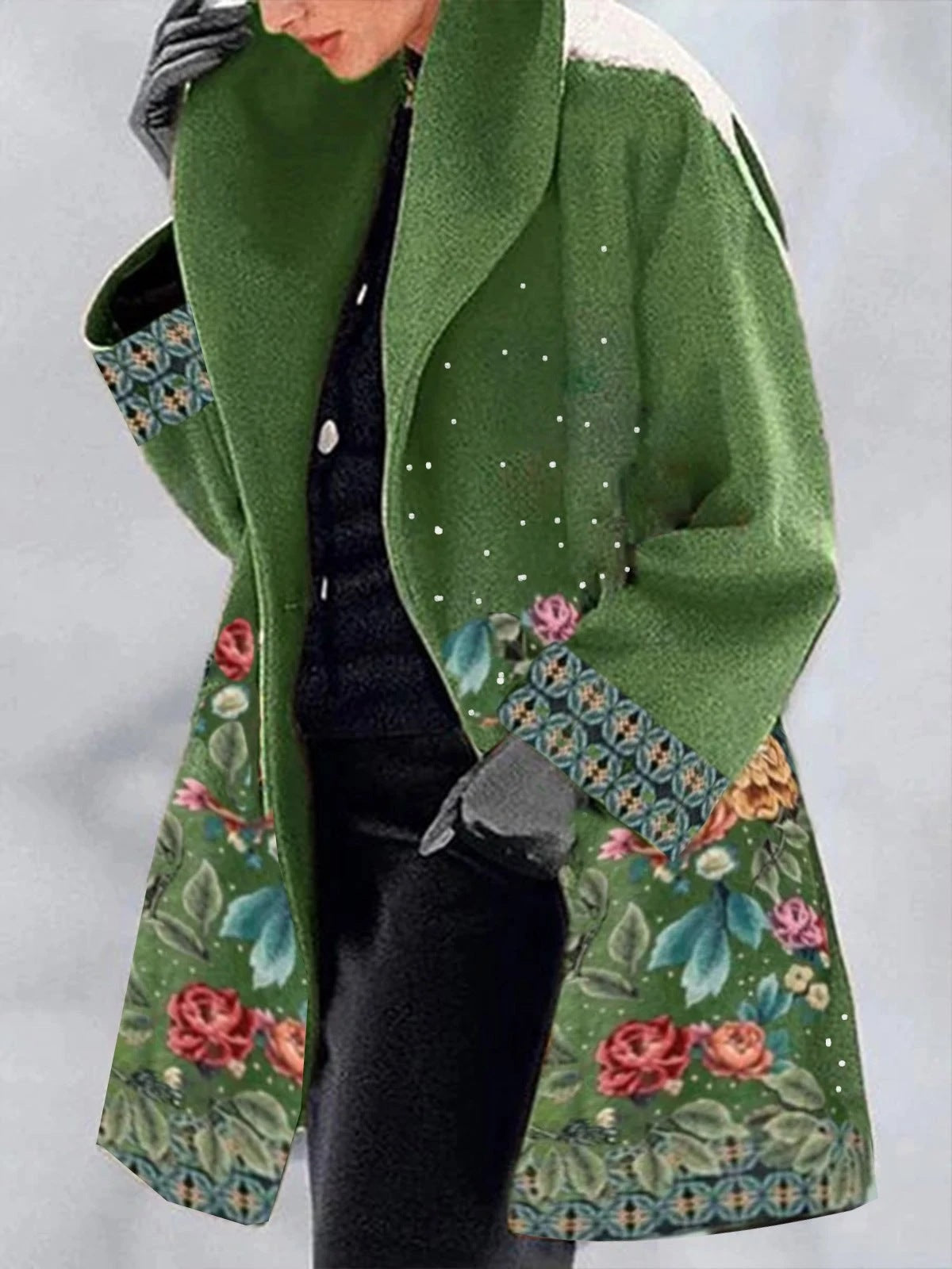Woolen Green Collar Temperament College Printing Coats