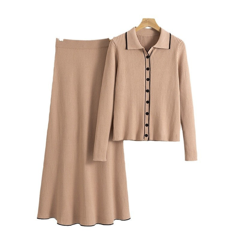 Women's Two-piece Set Knitted Collar Slim Korean Suits