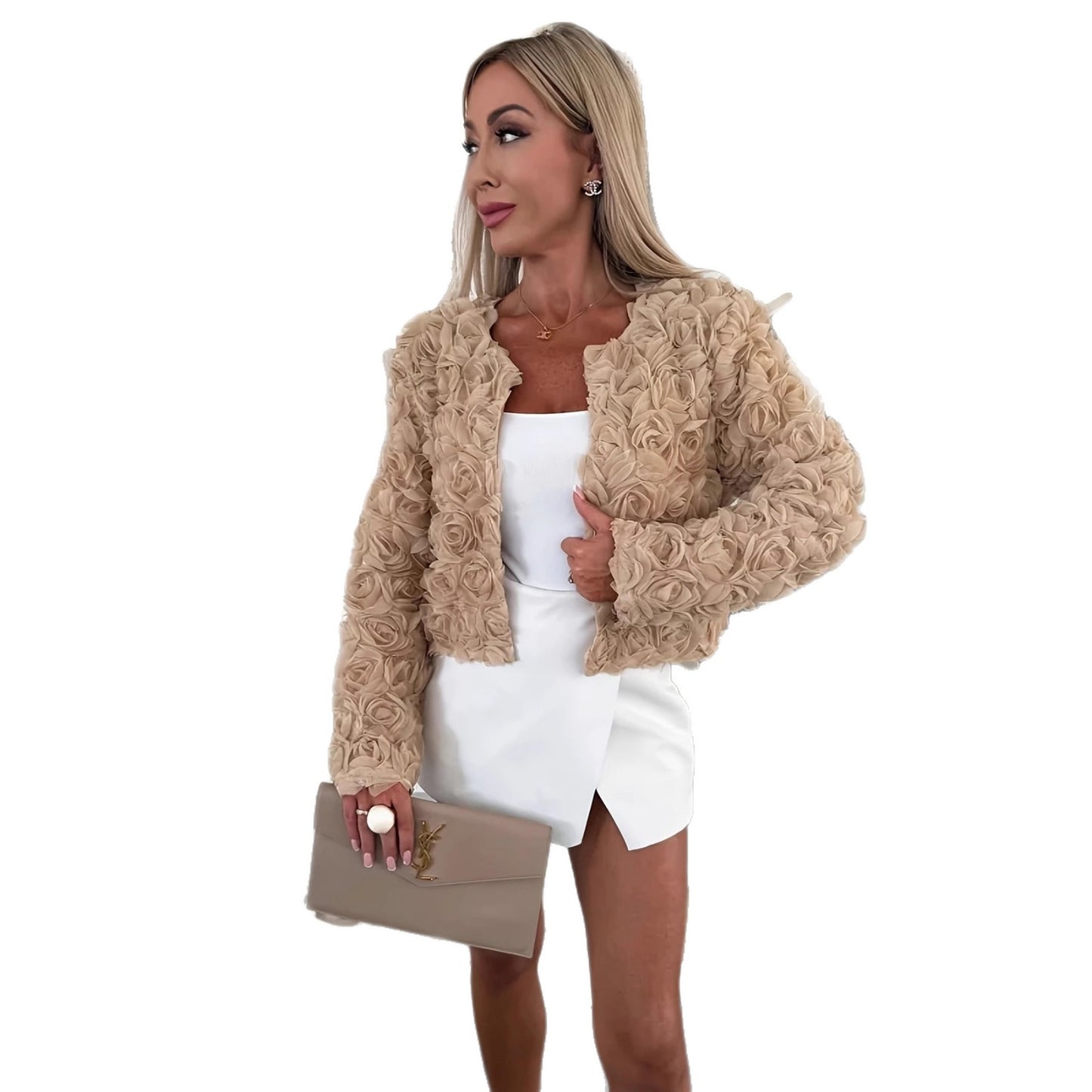 Women's Personalized Textured Floral Fashion Solid Color Coats