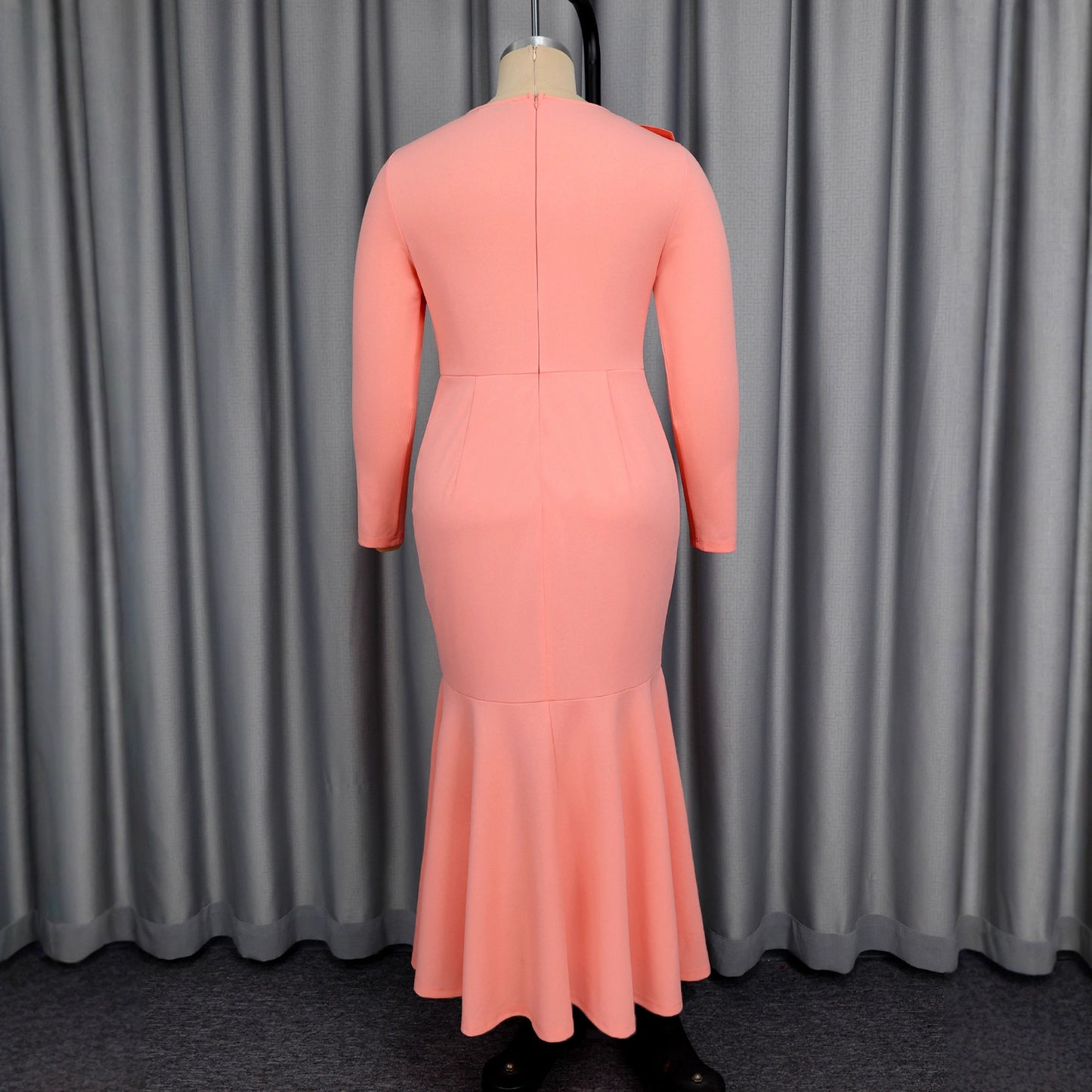 Women's Pink Three-dimensional Flower Long-sleeved Fishtail Dress Elegant Dresses