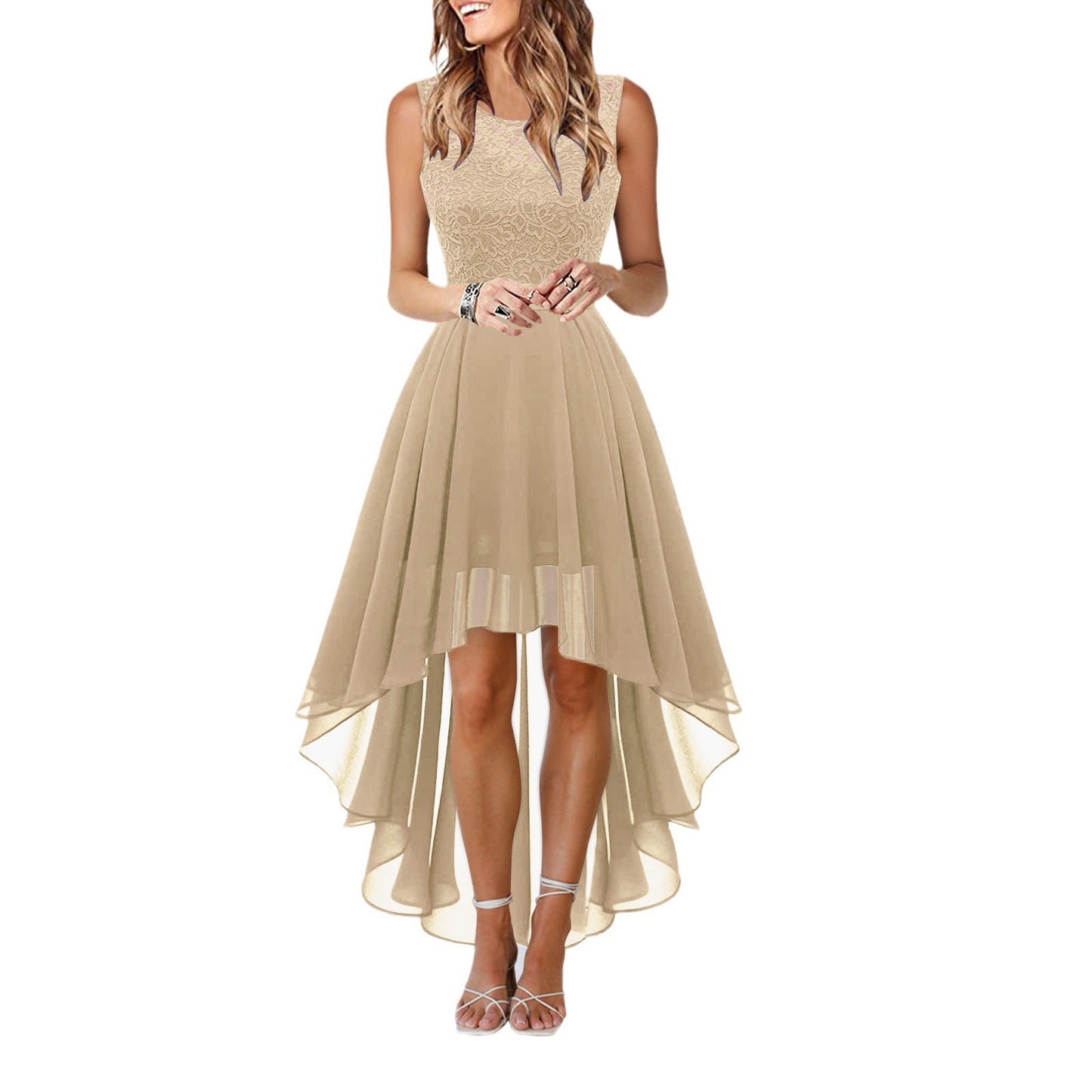 Hollow Lace Waist Chiffon Dress Dinner Dresses