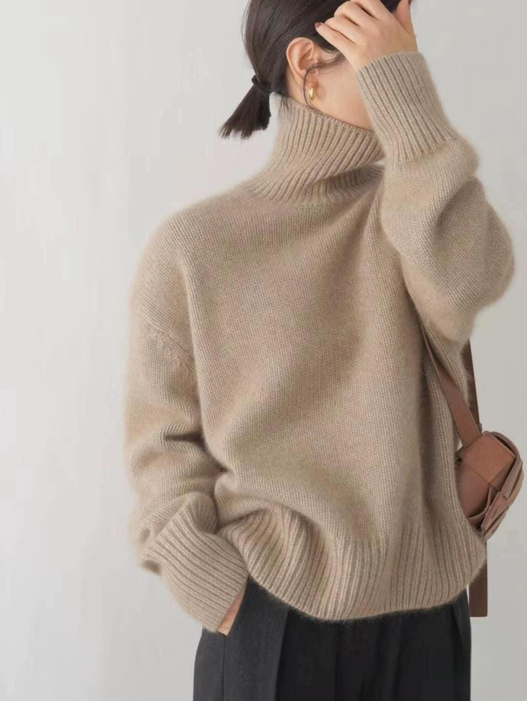 Women's Solid Color Turtleneck Loose Knitted Pullover Lazy Bottoming Sweaters