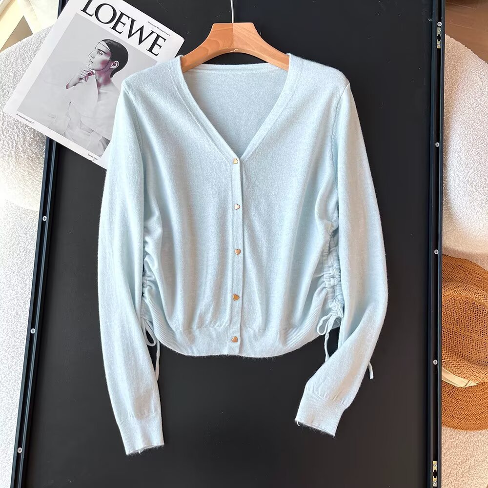 Women's Spring Solid Color Design Drawstring Long-sleeved Women's Sweater