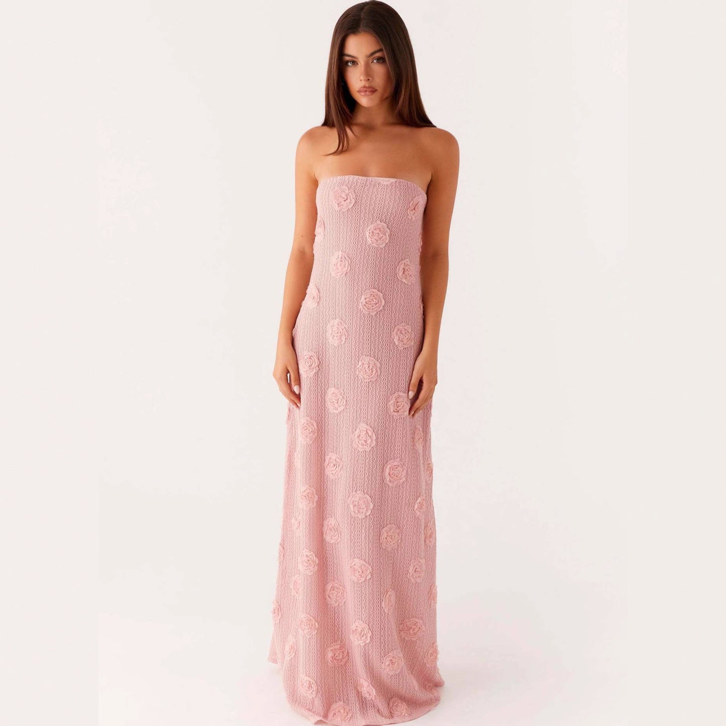Knitted Hip Three-dimensional Flower Backless Vacation Style Dress