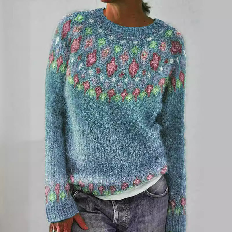 Women's Round Neck Multicolor Loose Fashion Pullover Sweater