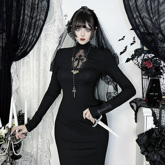 Long-sleeved Fishtail Dress Autumn Versatile Dark Style Dresses