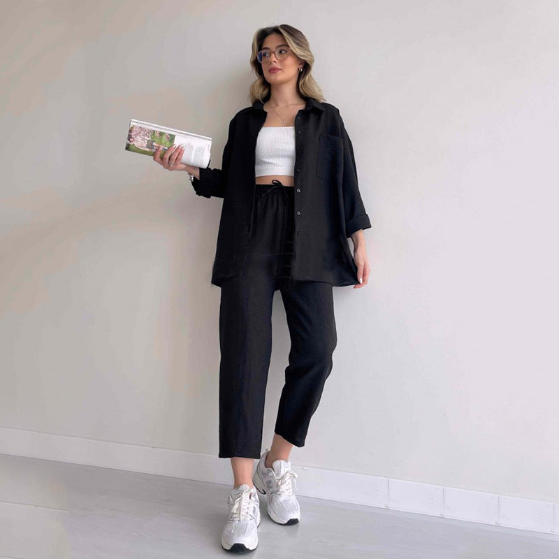 Women's Large Spring Casual Loose Shirt Cropped Suits