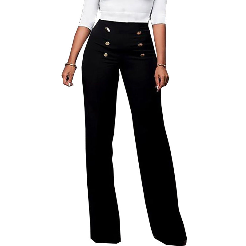 Women's Casual Button Solid Color Trousers Pants